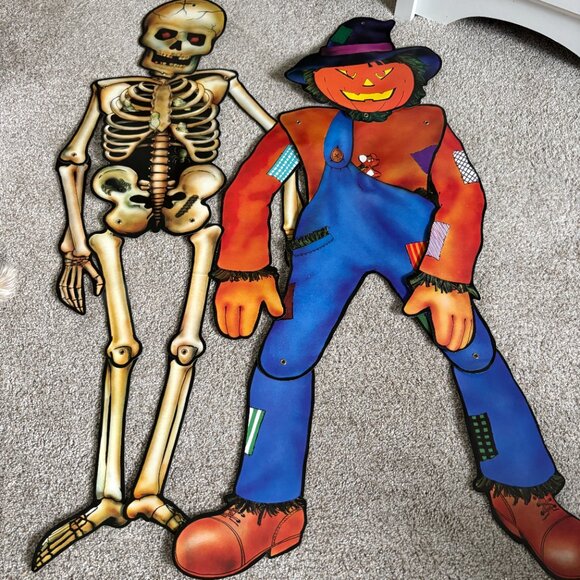 Vintage 90s Halloween cut outs x3 spider, skeleton, scarecrow - Picture 8 of 15